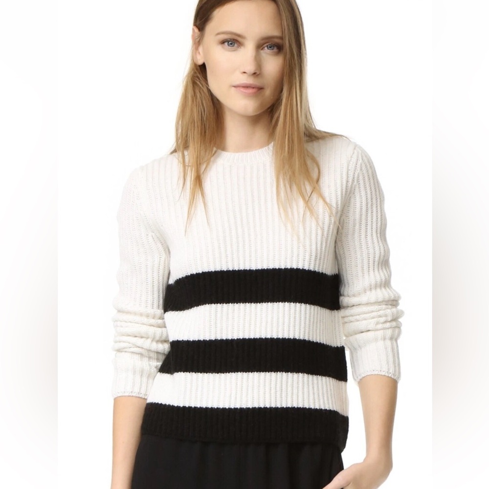 Equipment Womens Wool Alpaca Ivory Black Stripe Sweater M